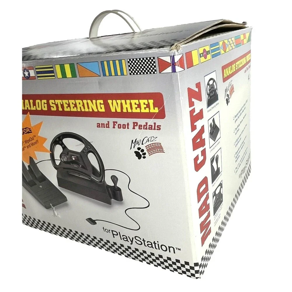Mad Catz Sony PlayStation 1 Vintage Steering Wheel and Pedals in Box Tested
